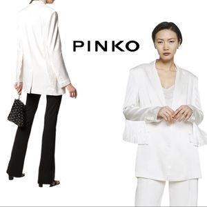 Pinko Brioche Blazer in Ivory White Satin Fringe